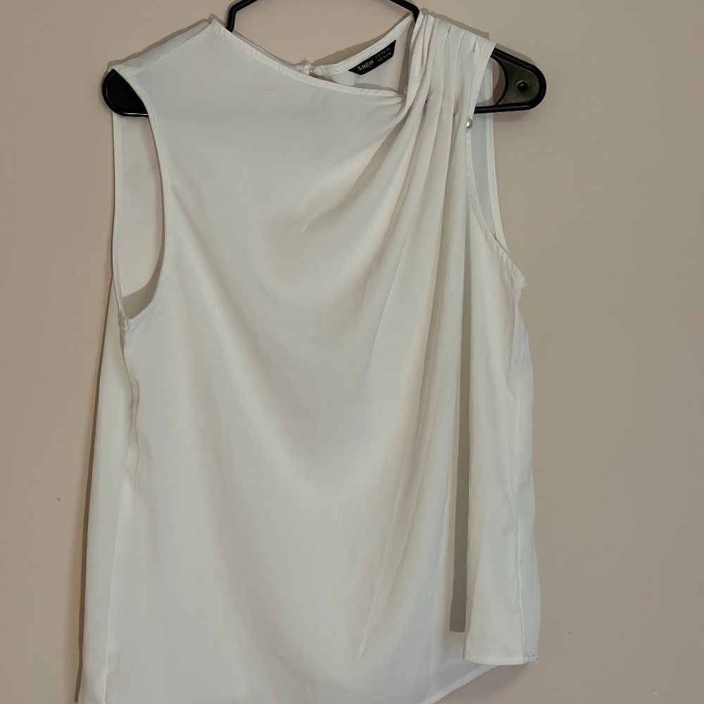 Women's Tank Top Sleeveless Blouse w/ Pearls on Sleeve